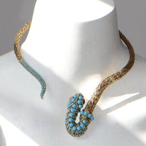 Vintage Kenneth Jay Lane Crystal & Turquoise Snake Collar Necklace